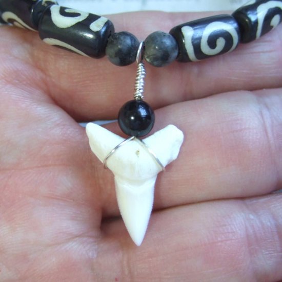 【表示現品】メジロザメの歯 ボーンビーズネックレス - BLN-12038