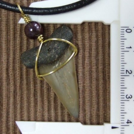大型アオザメの歯化石 ワイヤーラップペンダント（4.0cm）【現品】 - 30145zhc