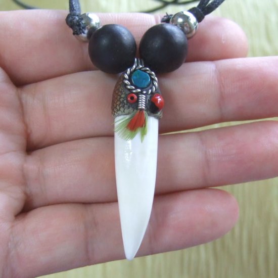 【大型-現品】クロコダイルの歯ネックレス - 40005pwb