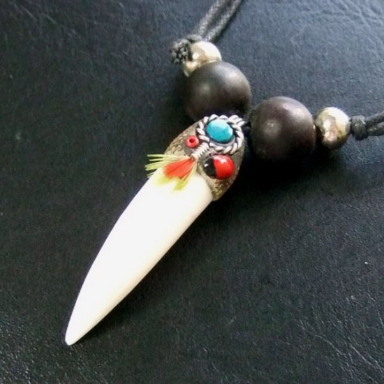 【大型-現品】クロコダイルの歯ネックレス - 40005pwb