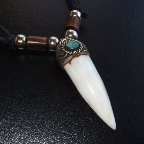 【大型-現品】クロコダイルの歯ネックレス - 40031pwb