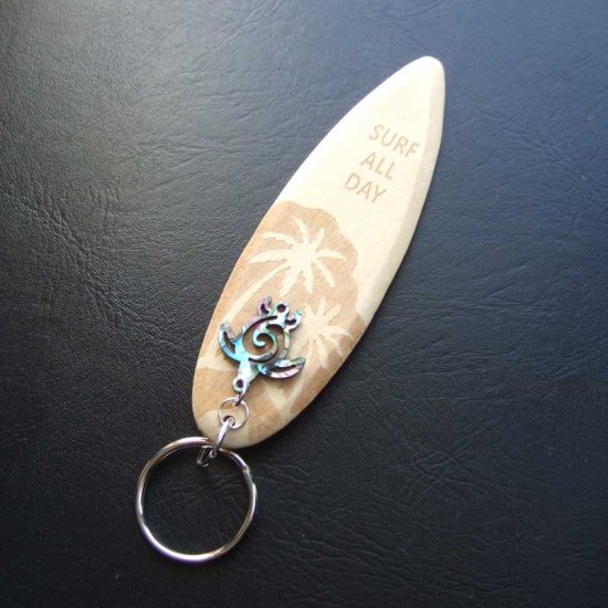 【表示現品】Woodサーブボード+Pauaウミガメ キーホルダー - ETC-90001
