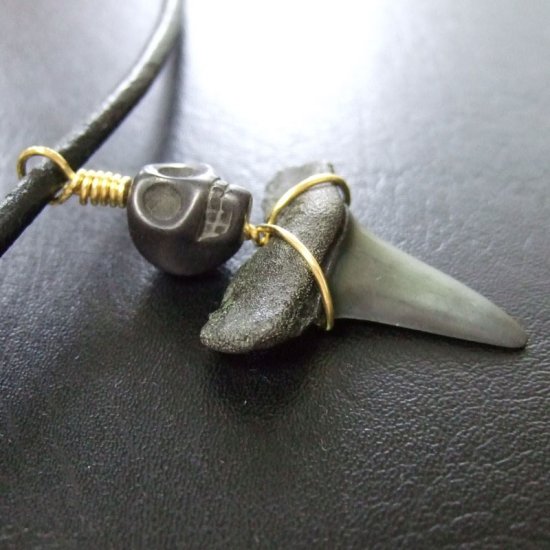 大型アオザメの歯化石 ワイヤーラップペンダント（3.4cm）【現品】 - 30144zhc