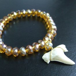 【訳あり現品】サメの歯化石グラスビーズブレスレット - 30280zhb 【訳あり現品】サメの歯化石グラスビーズブレスレット - 30280zhb