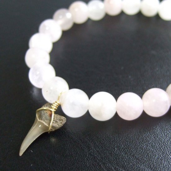 【表示現品】サメの歯化石水晶ビーズブレスレット - 30281zhb