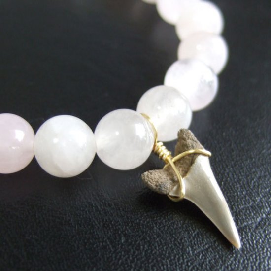 【表示現品】サメの歯化石水晶ビーズブレスレット - 30281zhb