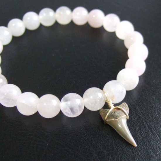 【表示現品】サメの歯化石水晶ビーズブレスレット - 30281zhb