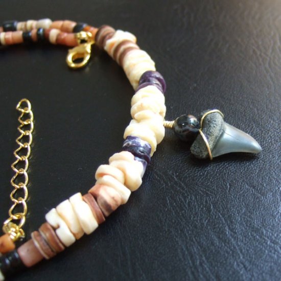 【表示現品】サメの歯化石 ビーズチョーカー - 30284zhb