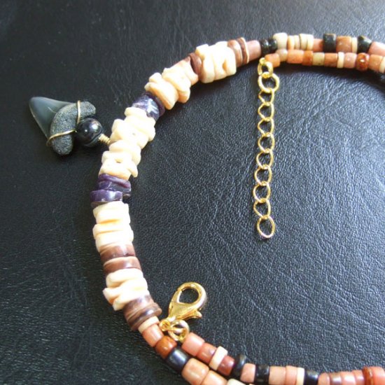 【表示現品】サメの歯化石 ビーズチョーカー - 30284zhb