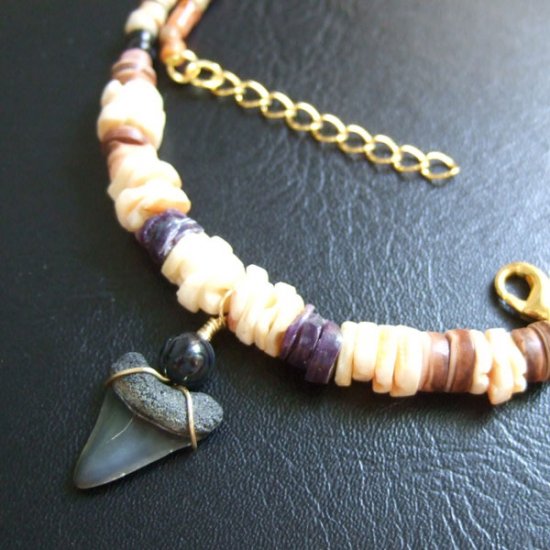 【表示現品】サメの歯化石 ビーズチョーカー - 30284zhb