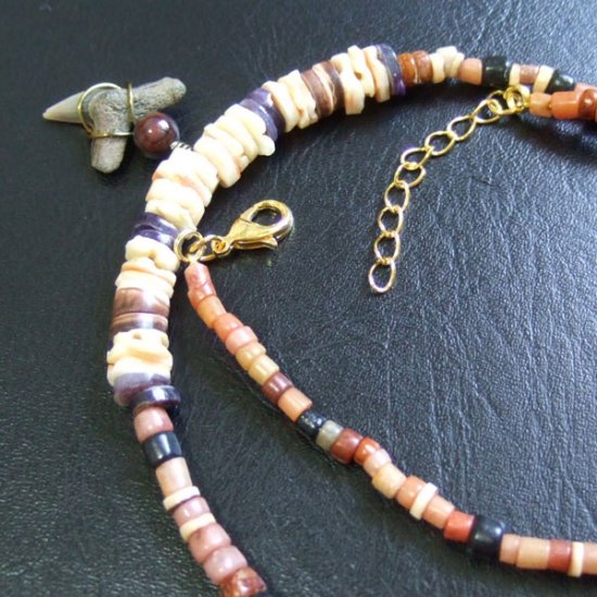 【表示現品】サメの歯化石 ビーズチョーカー - 30286zhb