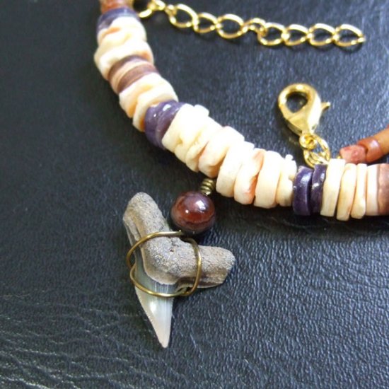 【表示現品】サメの歯化石 ビーズチョーカー - 30286zhb