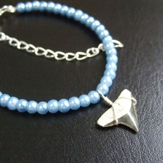 【表示現品】メジロザメの歯化石　ビーズブレスレット - 30314zhb