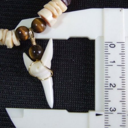 【表示現品】アオザメの前歯3.1cm・ビーズネックレス - 21057zhb