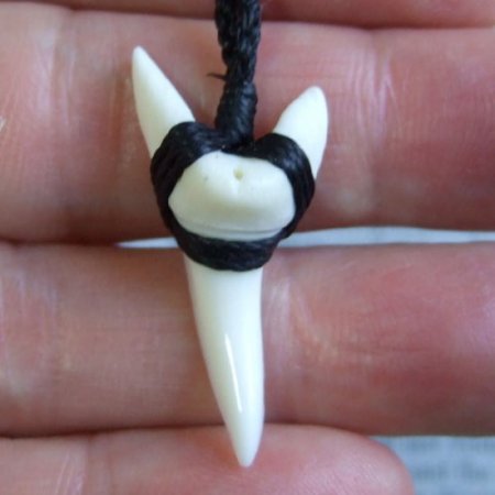 【表示現品】アオザメの前歯（約3.3cm）編みこみネックレス - BLN-12050