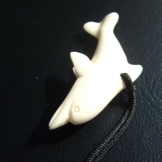 ボーンカービングペンダント【イルカ】 - 14006nzd