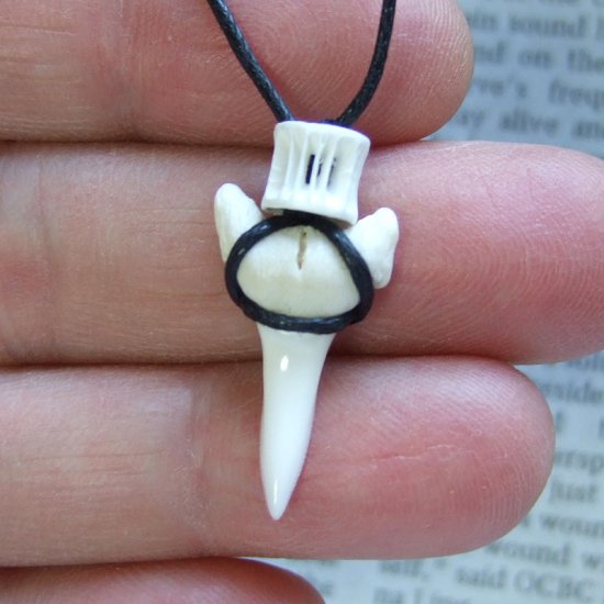 メジロザメの歯 サメの歯ネックレス（約2.4cm） - 20408zhb