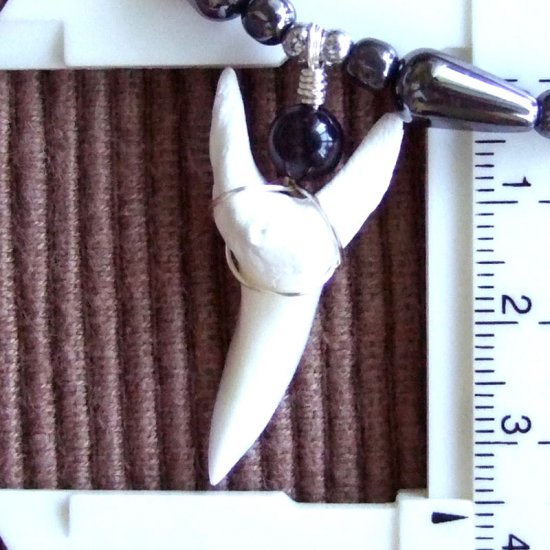 【表示現品】アオザメの歯（約3.6cm）ヘマタイトネックレス - 20659zhb