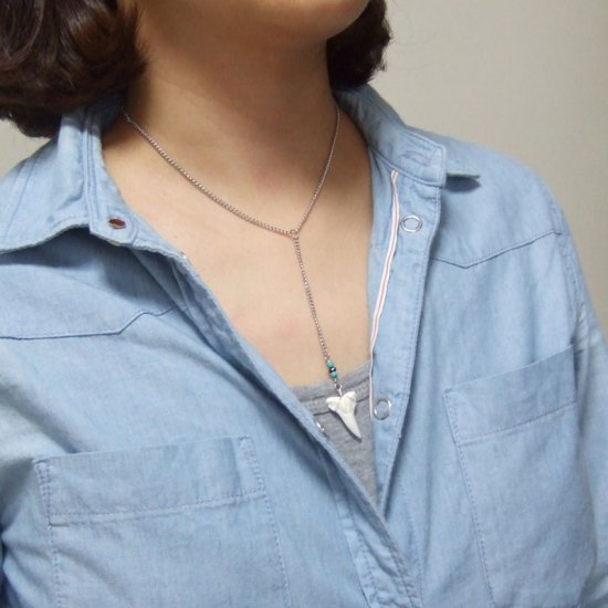 ブルーシャーク（ヨシキリザメ）の歯 チェーンネックレス - 20665zyb