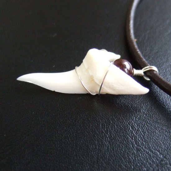 【表示現品】4.1cm アオザメ の歯メノウビーズ ペンダント - 20866zhb