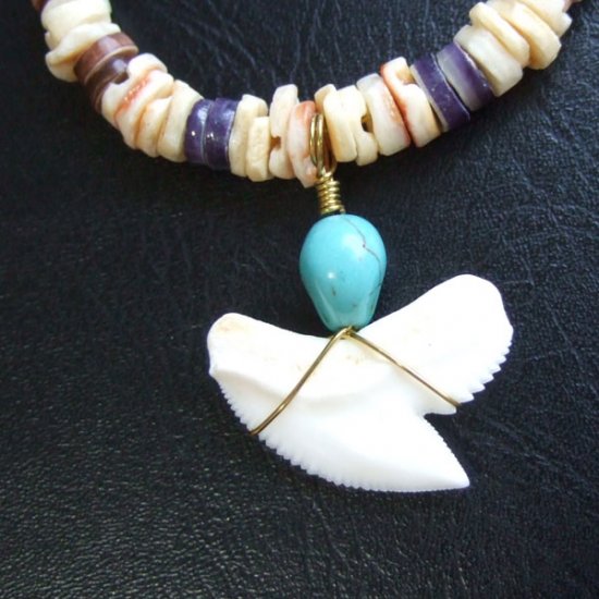 【表示現品】2.6cm タイガーシャークの歯 ビーズネックレス - 21095zhb