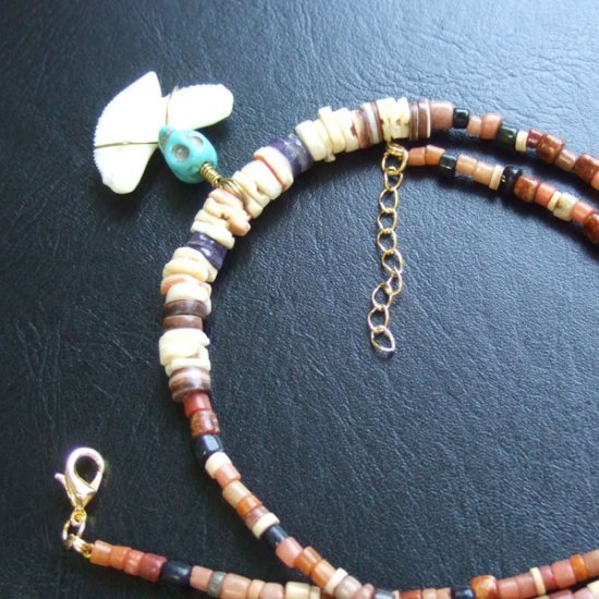 【表示現品】2.6cm タイガーシャークの歯 ビーズネックレス - 21095zhb