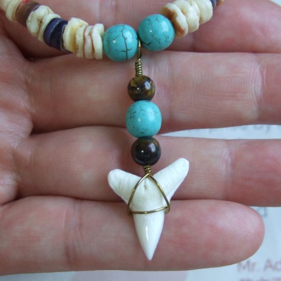 【表示現品】オオメジロザメの歯・ビーズネックレス - 21097zhb