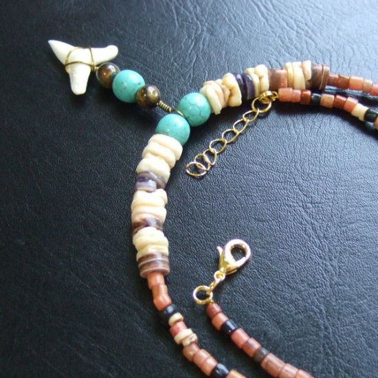 【表示現品】オオメジロザメの歯・ビーズネックレス - 21097zhb