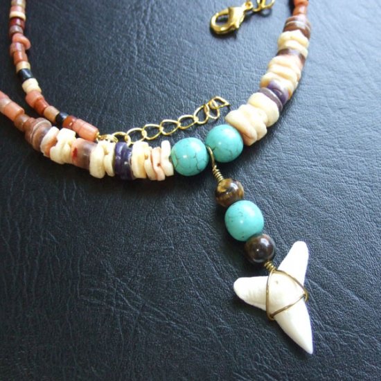 【表示現品】オオメジロザメの歯・ビーズネックレス - 21097zhb