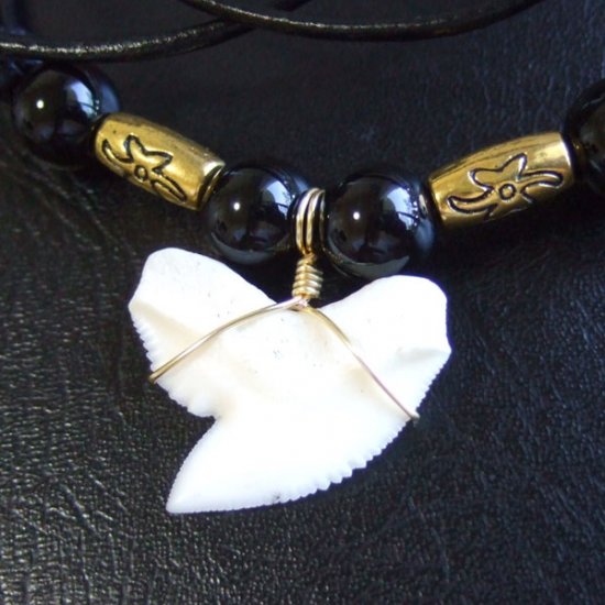 【表示現品】2.3cm 本物のイタチザメ サメの歯ビーズネックレス - 21117zhb