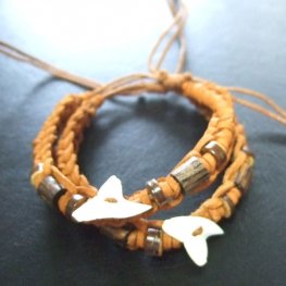 本物のサメの歯レザーブレスレット（茶） - 27065etk