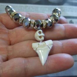 ホオジロザメのサメの歯2.4cm ビーズブレスレット - 27103zhc ホオジロザメのサメの歯2.4cm ビーズブレスレット - 27103zhc