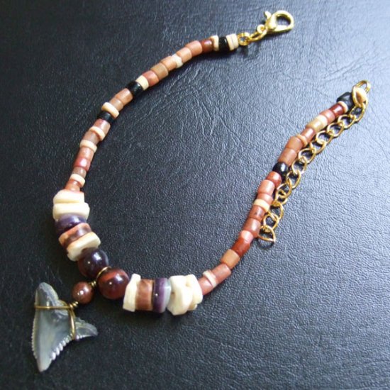 【表示現品】カマヒレザメの歯化石　ビーズブレスレット - 30294zhb