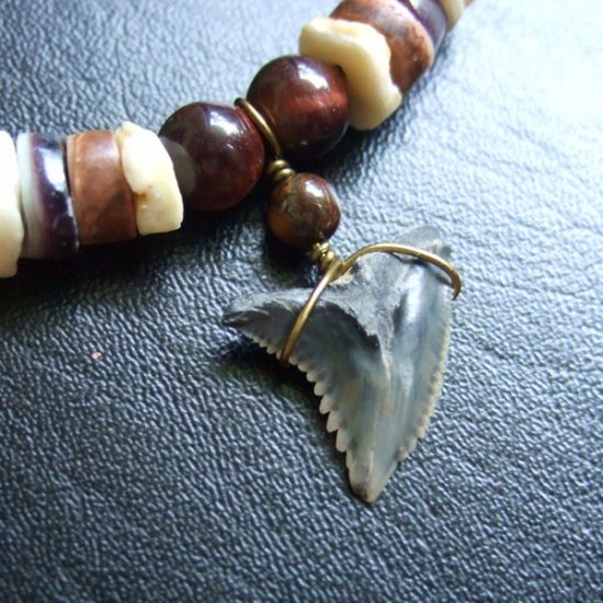 【表示現品】カマヒレザメの歯化石　ビーズブレスレット - 30294zhb