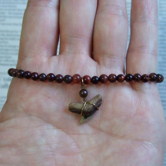 【表示現品】タイガーシャークの歯の化石　タイガーアイビーズブレスレット - 30297zhb