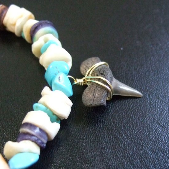 【表示現品】サメの歯化石　ビーズブレスレット - 30299zhb