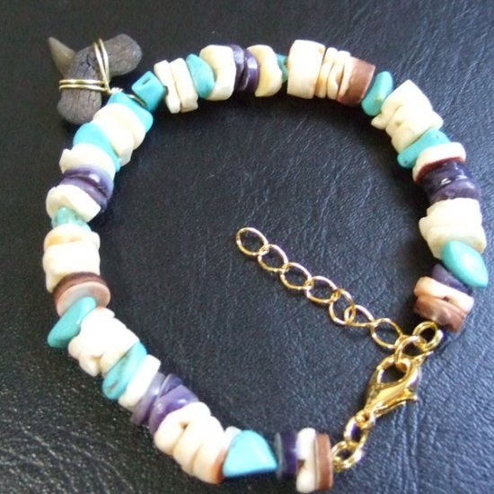 【表示現品】サメの歯化石　ビーズブレスレット - 30299zhb