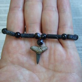 【表示現品】サメの歯化石 ビーズ ブレスレット - 30304zhb 【表示現品】サメの歯化石 ビーズ ブレスレット - 30304zhb