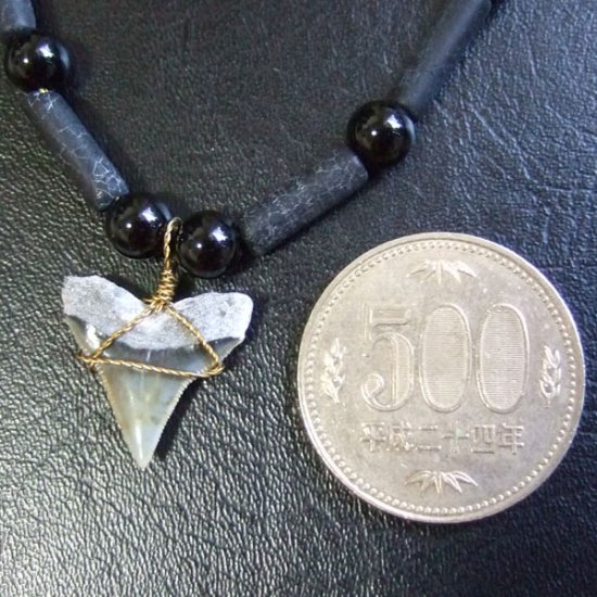【表示現品】サメの歯化石　ビーズ ブレスレット - 30305zhb