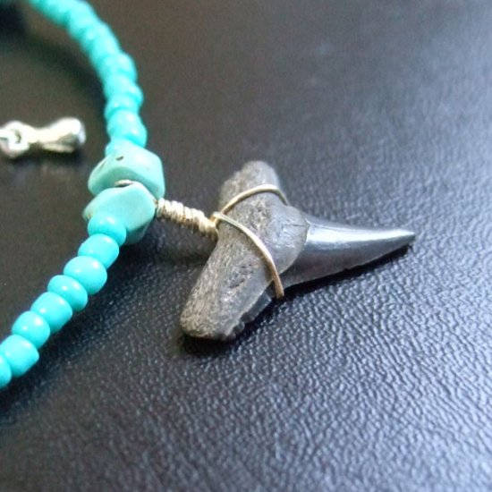 【表示現品】サメの歯化石　ビーズ ブレスレット - 30309zhb