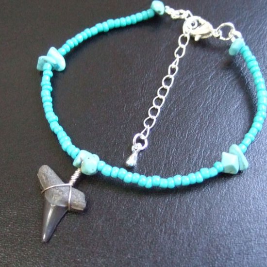 【表示現品】サメの歯化石　ビーズ ブレスレット - 30309zhb