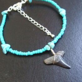 【表示現品】サメの歯化石 ビーズ ブレスレット - 30309zhb 【表示現品】サメの歯化石 ビーズ ブレスレット - 30309zhb