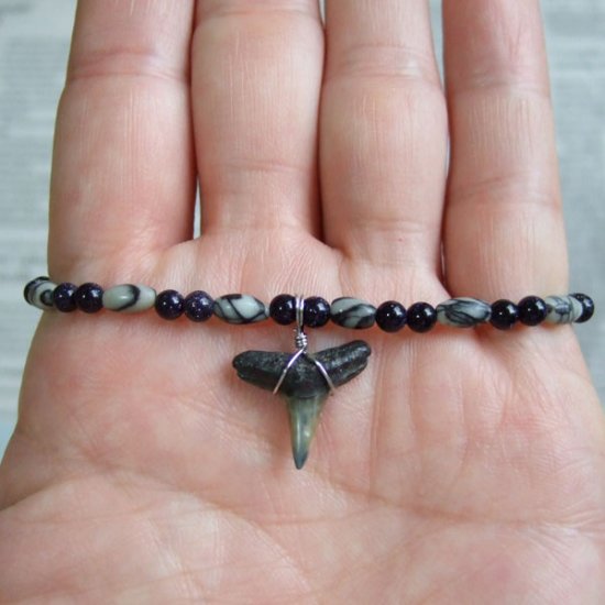 【表示現品】ニシレモンザメの歯の化石　ビーズブレスレット - 30298zhb