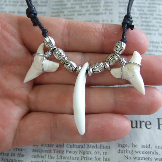 本物の牙とサメの歯コラボペンダント - 15193zhc