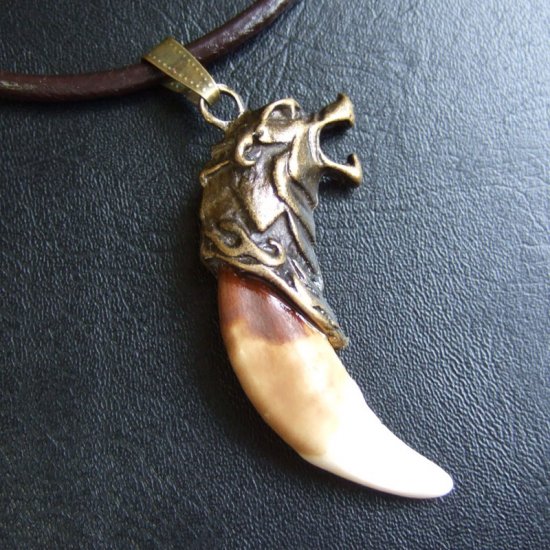 メタルキャップ付狼牙（ブロンズ/茶）ペンダント - 15418zhb