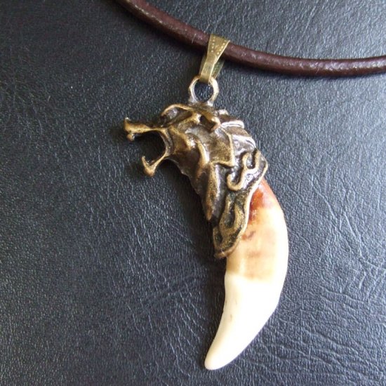 メタルキャップ付狼牙（ブロンズ/茶）ペンダント - 15418zhb