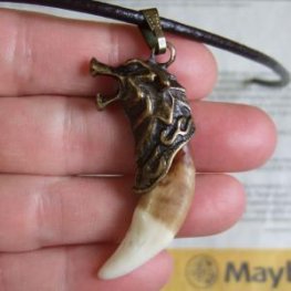 メタルキャップ付狼牙（ブロンズ/茶）ペンダント - 15418zhb