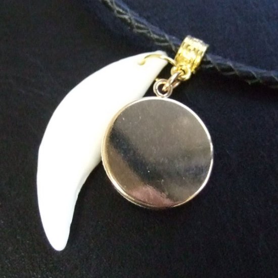 [表示現品] オオカミ柄ガラスメダル付狼牙ペンダント大 (青) - 15455zhb