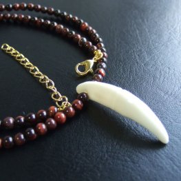 【表示現品】狼牙・レッドタイガーアイビーズネックレス - 15597zhb