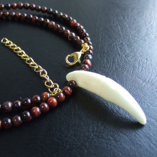 【表示現品】狼牙・レッドタイガーアイビーズネックレス - 15597zhb